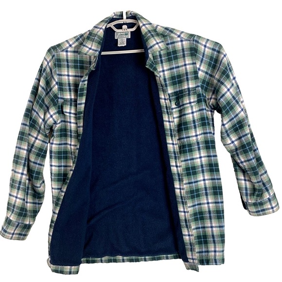 Vintage LL‎ Bean Mens Green Shacket Fleece Lined Flannel Shirt Jacket X-SMALL XS - Picture 1 of 16